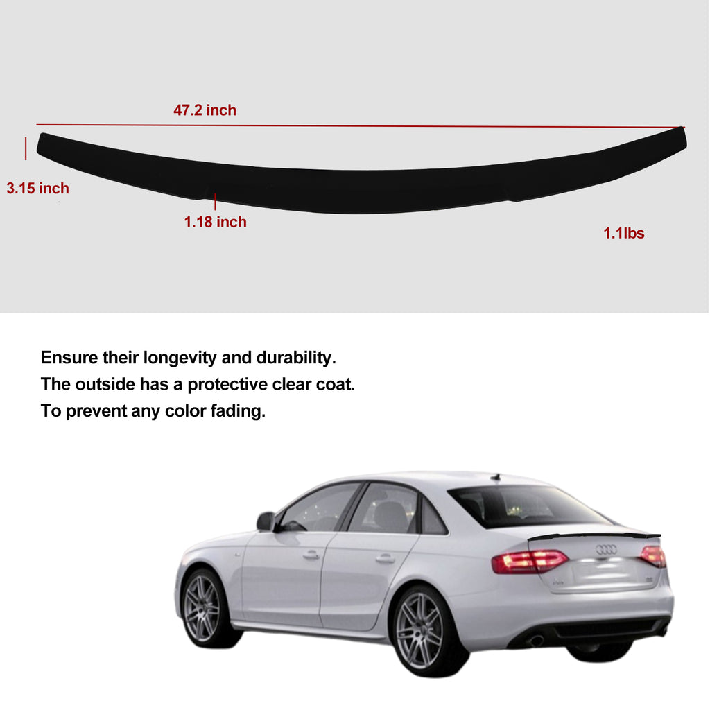 Rear Spoiler Compatible with 2009-2012 Audi A4 B8 V Style (Matte Black)