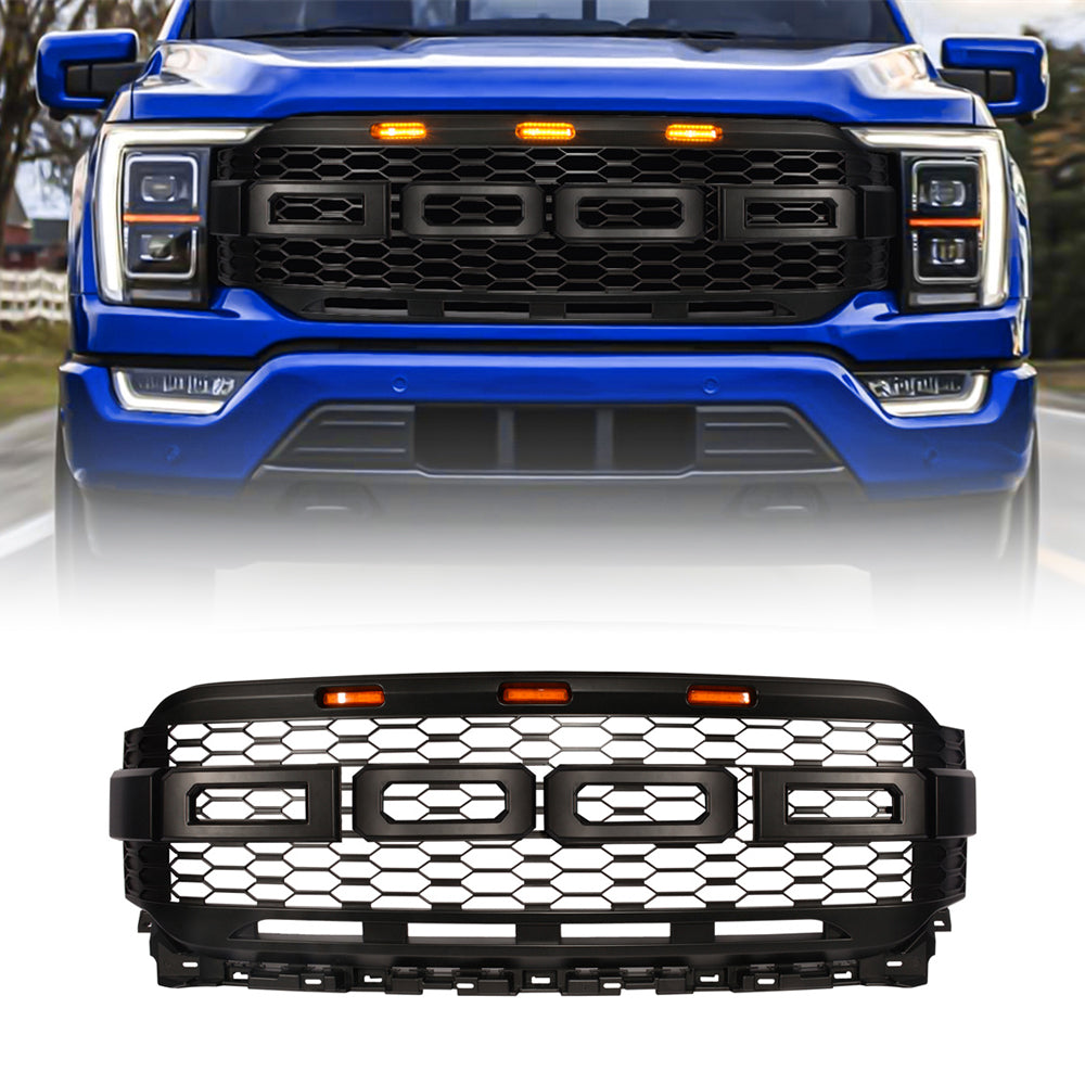 Front Grille For 2021-2022 Ford F150 W/ Lights & Letters | Raptor Style