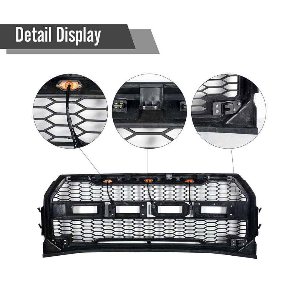 Front Grille For 2015-2017 Ford F150 Raptor Style W/ Lights & Letters