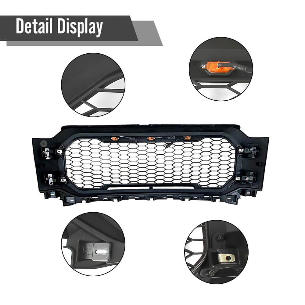 Front Grille Fits For 2021 2022 Ford F150 Raptor Style W/Lights & Letters