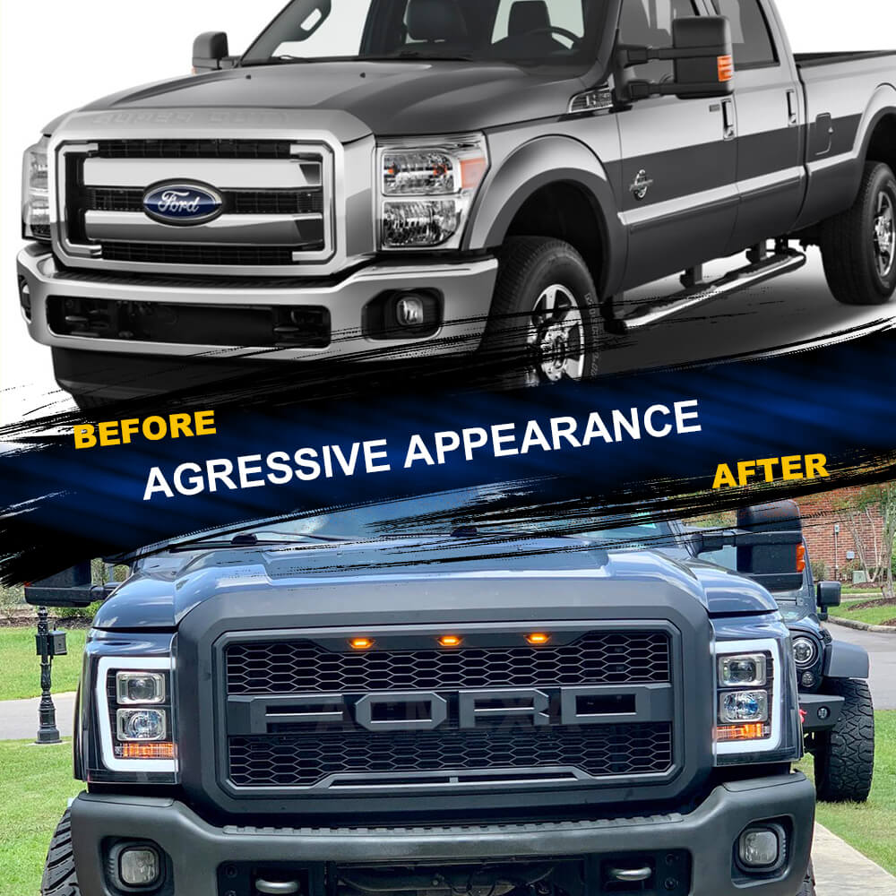 Raptor Style Grille For 2011- 2016 Ford F250 F350 w/ Lights & Letters