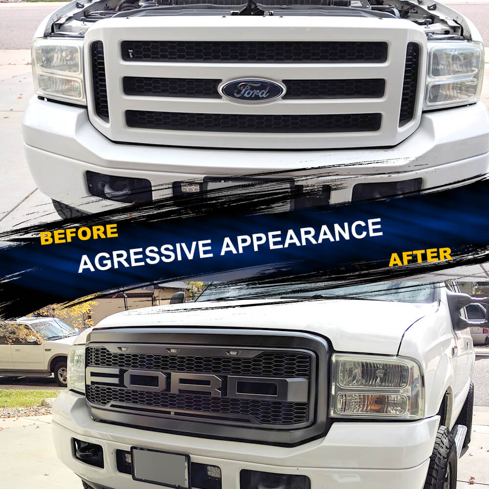 Raptor Style Grille For 1999-2004 Ford F250 F350 w/ Lights & Letters