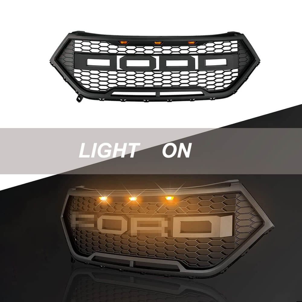 Front Grille Fits For 2015-2018 Ford Edge W/ Lights & Letters | Matte Black