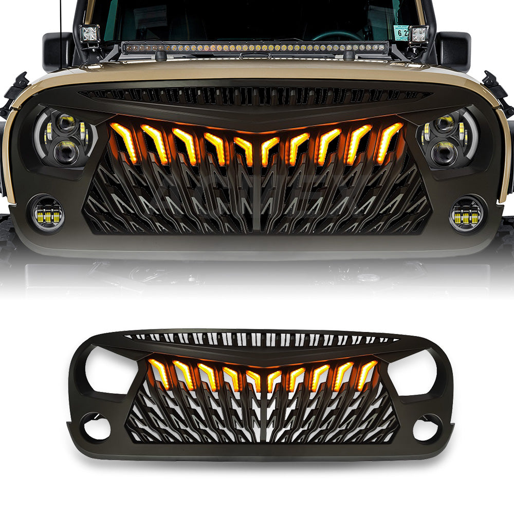 Front Grille For 2007-2017 Jeep Wrangler JK W/ Lights | Off-Road Style