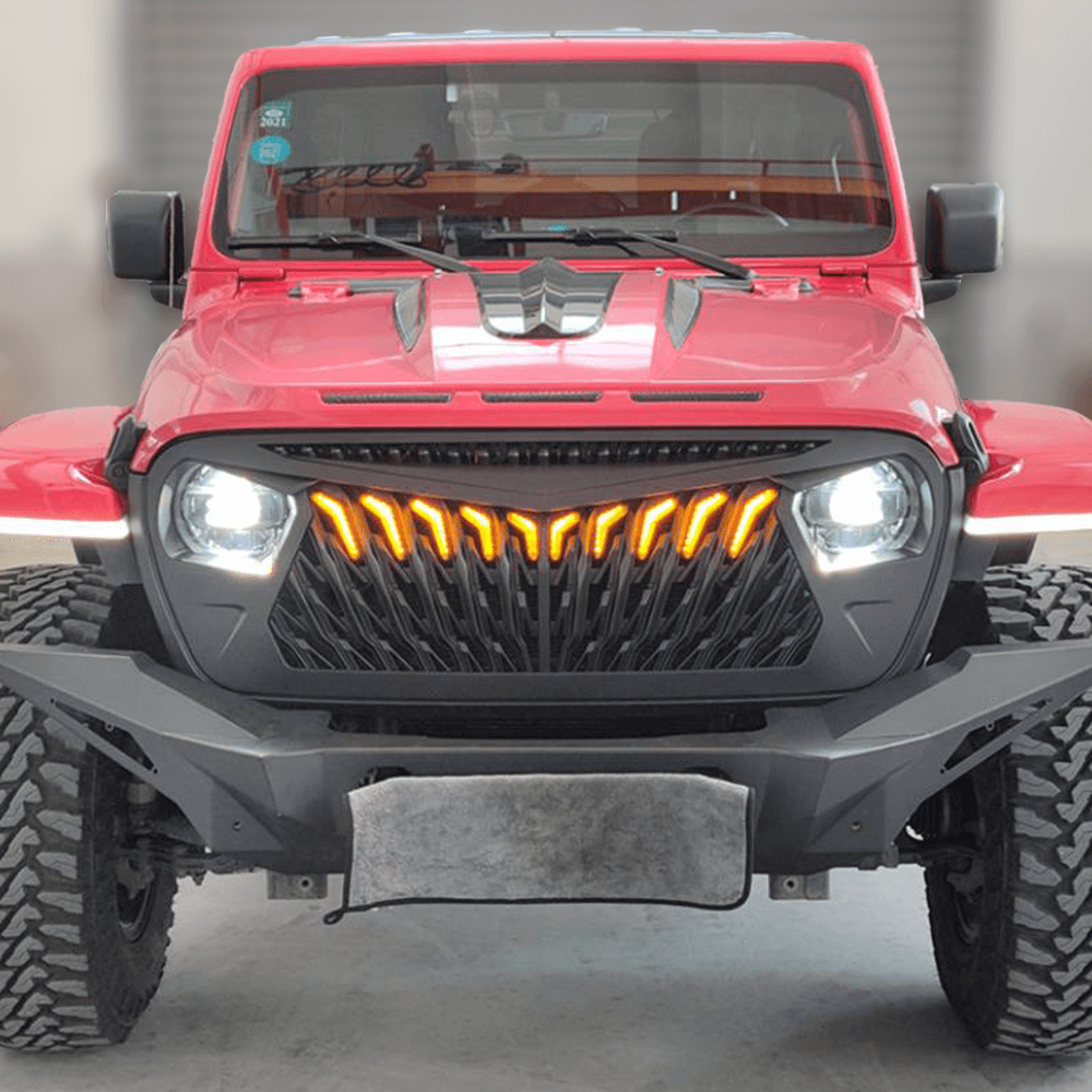 Front Grille For 2018-2022 Jeep Wrangler JL W/ Amber Lights