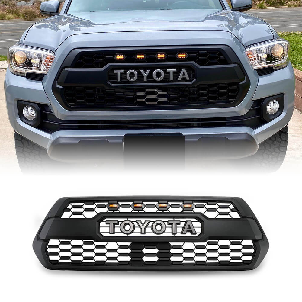 Front Grille for 2016-2022 Toyota Tacoma w/ Lights&Letters | Matte Black